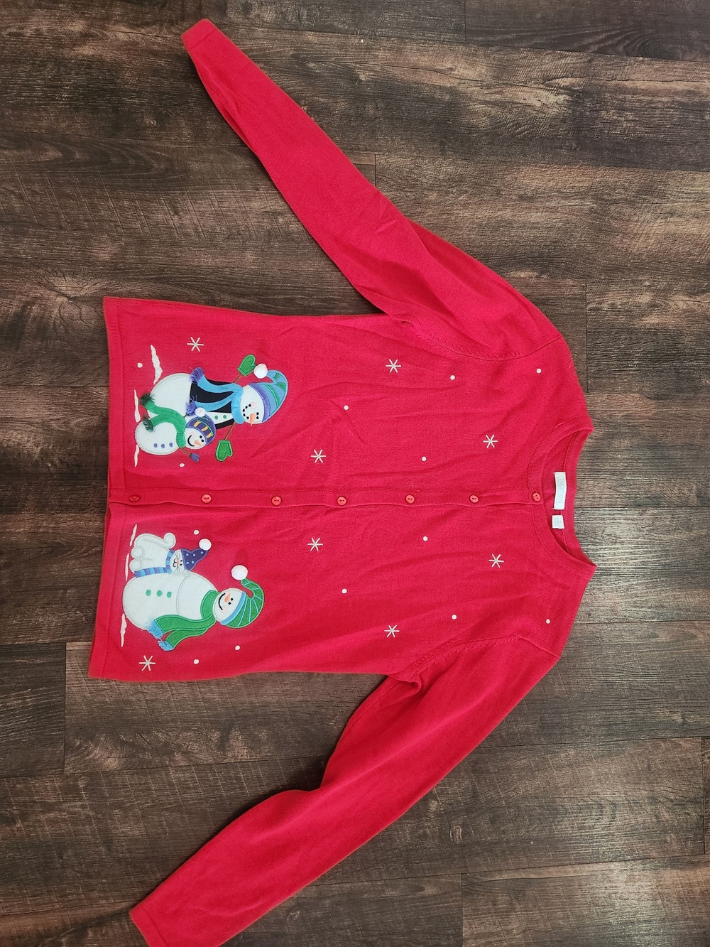 VINTAGE Red Holiday Snowman Cardigan Sweater